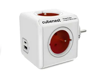 Cubenest PowerCube Original USB PD 20W czerwony / Hub / 4X gniazdo / USB-A + USB-C / Blokada dziecięca