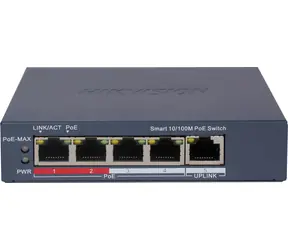 HIKVISION DS-3E1105P-EI(O-STD)V2 / Przełącznik / 4X 100 Mb/s RJ45 PoE / 1x łącze w górę 100 Mb/s / budżet PoE 60 W