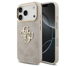 Guess PU Leather 4G Metalowa ramka z Logo w kolorze złotym różowa / Tylna obudowa / iPhone 18 Pro