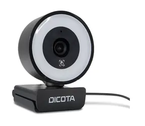 Dicota Webcam Ringlight 5MP czarny / Kamera internetowa / 5MP / USB 2.0 / Mikrofon / Lampa pierścieniowa