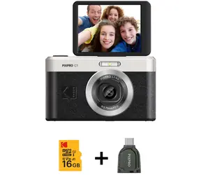 Kodak PixPro C1 czarny, zestaw z kartą 16 GB i czytnikiem / Aparat / 13 MPx / 4X zoom / 2,8" odchylany wyświetlacz LCD