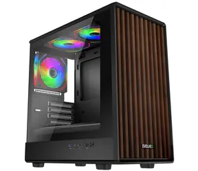 Evolveo Panthera czarna / obudowa PC / mATX / 3x ARGB 120mm / panel drewniany / szkło hartowane / bez zasilacza
