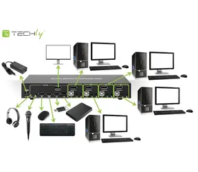 Techly IDATA-DP-KVM4 / przełącznik KVM / DisplayPort 1.2 / 4 komputery / 4K 30Hz / koncentrator USB