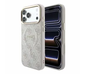 Guess PU Leather 4G Złota ramka tłoczona na różowo / Tylna obudowa / MagSafe / Apple iPhone 18 Pro Max