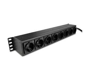 Lindy 73025 czarny / Listwa zasilająca Rack / 1,5U / 8x Schuko / przełącznik / 3500 W / montaż poziomy