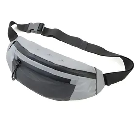 TORBA ODBLASKOWA TROIKA szara / Torba biodrowa / Elementy odblaskowe / Wodoodporna IPX4 / 3 kieszenie / Nylon
