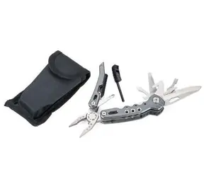TROIKA FIRE TOOL 14 szary / Narzędzie wielofunkcyjne / 14 w 1 / nóż, nożyczki, szczypce, pilnik / etui nylonowe
