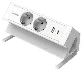 Fellowes blok gniazd biurkowych z zaciskiem biały / Blok gniazd / 2x Schuko / USB-A / USB-C PD 30W / 2 m