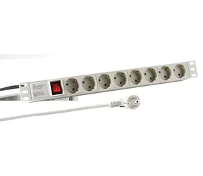 Panel gniazd EFB 19" 1HE szary / Przedłużacz / 8x CEE 7/3 / Włącznik/wyłącznik / Aluminium / 16 A