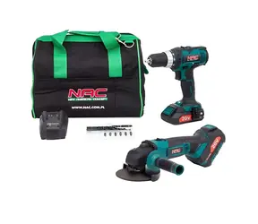 NAC CDB-AGE-LI-20V / Zestaw narzędzi akumulatorowych / wkrętarka + szlifierka kątowa / 20V