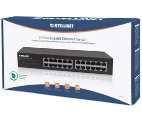 Przełącznik Intellinet 24-portowy Gigabit czarny / Przełącznik / 24× RJ-45 10/100/1000 / Rack 19" / Biurkowy / Metalowy / 48 Gbit/s