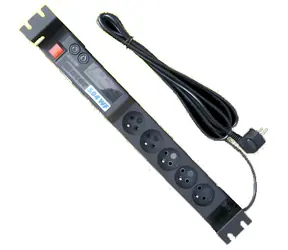 Opticord Acar A-504WF czarny / Panel zasilający / 19" / 2U / 5 gniazd / zabezpieczenie przeciwprzepięciowe / 3 m