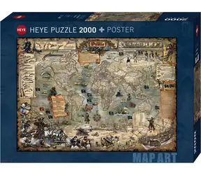 HEYE Puzzle Mapa Art: Piracki Świat / 2000 elementów / 97 × 69 cm
