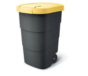 Kosz na śmieci Wheeler Prosperplast 95 l antracyt, żółta pokrywa / Plastik / Wys. 76,2 × Szer. 49,6 cm