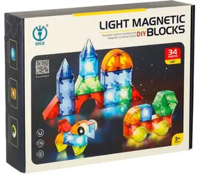 Magnetyczny zestaw do budowania z oświetleniem KIK / 34 elementy / oświetlenie LED / od 3 lat
