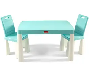DOLONI Stół plastikowy z krzesłami niebiesko-biały / Krzesło regulowane / 83 x 58 x 48 cm