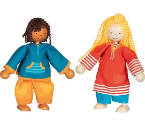 Lalki GOKI Fynja i Fabio z ubrankami / Drewno / 10 cm / 8 zestawów ubranek