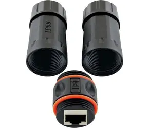 Złącze Schwaiger RJ45 CAT6A zewnętrzne czarne / Złącze / 2x RJ45 / U/FTP / IP68