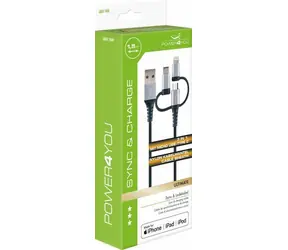 Schwaiger 3 w 1 czarno-srebrny / Kabel ładujący / USB-A do Micro-USB, Lightning, USB-C / 1,5 m / 3 A