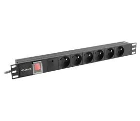 Lanberg PDU czarna / Listwa zasilająca Rack / 19" 1U / 6x gniazdo PL / 16 A / 2 m