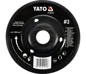 Tarnik obrotowy YATO kątowy 125 mm drobny typ 3 / Tarnik / Otwór mocujący 22,2 mm / Maks. 13000 min-1