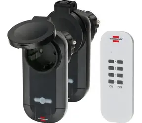 Brennenstuhl RC CE1 0201 czarno-biały / Zestaw przełączników bezprzewodowych / 2x gniazdo IP44 / zasięg 25 m / 1000 W