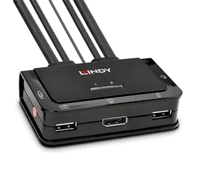 Lindy 42344 / przełącznik KVM / 2 porty / DisplayPort 1.2 / USB 2.0 / dźwięk / 4K 60Hz