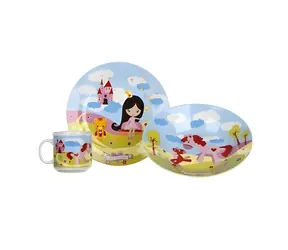 BANQUET Zestaw obiadowy dla dzieci Princess KSIĘŻNICZKA / 3 szt. / Ceramika / Talerz 20 cm / Kubek 210 ml