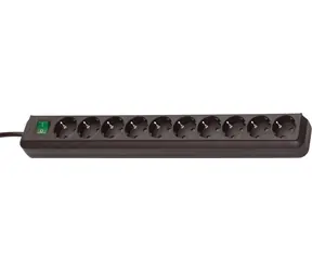 Brennenstuhl Eco-Line czarny / Listwa gniazdowa / 10 gniazd / Kabel 3 m / Gniazda obrócone o 45°