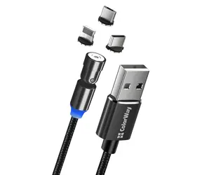 Colorway kabel ładujący 3w1 magnetyczny czarny / Kabel ładujący / Lightning + Micro-USB + USB-C / Obrotowy 540° / 2,4 A