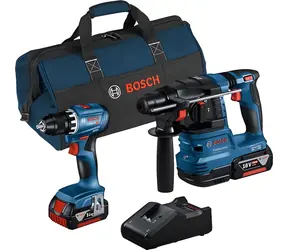 BOSCH GSR 18V-45 + GBH 18V-22 niebieski / Zestaw narzędzi akumulatorowych / 18 V / SDS- PLUS / 2 x 4,0 Ah / torba