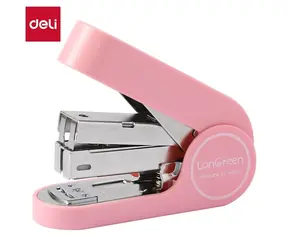 Deli LonGreen Easy różowy / Zszywacz / Do 25 kartek / Zszywki 24/6 i 26/6 / Głębokość 35 mm / Plastik z recyklingu