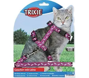 TRIXIE Szelki ze smyczą dla kota czarne 27-45 cm/10 mm / Nylon / Obwód szyi 20-30 cm / Smycz 1,2 m