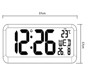 Maclean Zegar cyfrowy z termometrem czarny / Zegar z termometrem / 37x17 cm / Wyświetlacz LCD / Bateria i zasilacz