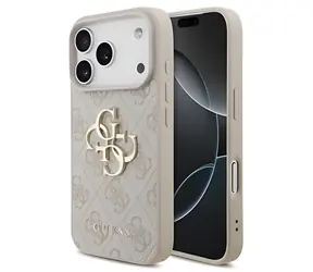 Guess PU 4G Metalowe Logo różowe / Tylna obudowa do Apple iPhone 18 Pro / Metalowe Logo