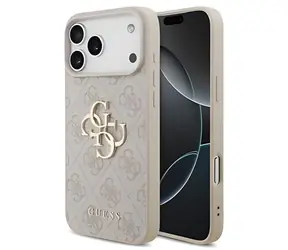 Guess PU 4G Metalowe Logo różowe / Tylna obudowa do Apple iPhone 18 Pro Max / Metalowe Logo