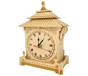 Drewniany zegar 3D Wooden City F002 / Funkcjonalny mechanizm zegarowy / Sklejka 3 mm / od 6 lat