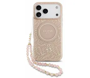 Pasek Guess IML Flowers Allover MagSafe do iPhone'a 18 Pro Max różowy / Tylna obudowa / MagSafe