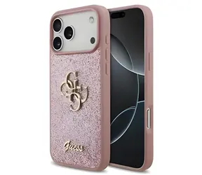 Guess PU FIXED Glitter 4G Metal Logo w kolorze różowym / Tylna obudowa do Apple iPhone 18 Pro Max / Wzór brokatu