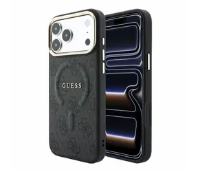 Guess PU Leather 4G Gold Frame Embossed iPhone 18 Pro czarne / Tylna obudowa / MagSafe / Apple iPhone 18 Pro