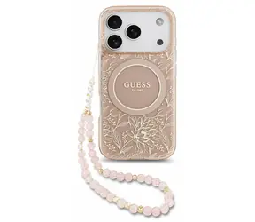Pasek Guess IML Flowers Allover MagSafe do iPhone'a 18 Pro różowy / Tylna obudowa / MagSafe