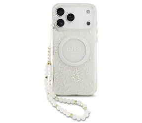 Pasek Guess IML Flowers Allover do iPhone'a 18 Pro Max, biały / Tylna obudowa / MagSafe