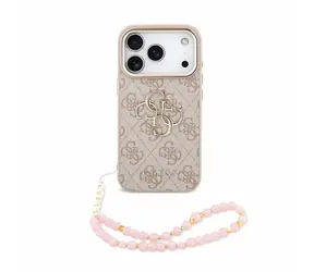 Pasek Guess PU 4G z metalowym Logo do iPhone'a 18 Pro różowy / Tylna obudowa / Skóra ekologiczna / Metalowe Logo