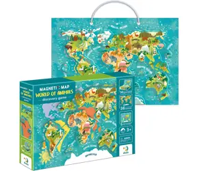DODO Magnetyczna mapa świata ze zwierzętami / Magnesy / 36 elementów / Przenośna plansza do gry
