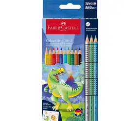 Kredki kolorowe Faber-Castell Colour Grip 2001 Dinozaur / Kredki trójkątne / 10+3 szt. / kształt trójkątny