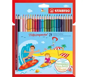Zestaw kredek STABILO Aquacolor / 24 kolory / Akwarelowe, rozpuszczalne w wodzie / Średnica grafitu 2,8 mm