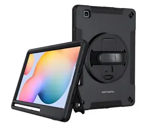 4smarts Rugged Case Grip do Samsung Galaxy Tab S6 Lite, czarne / Wytrzymałe etui z uchwytem / Stojak 360°, MIL-STD-810H