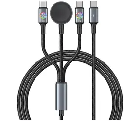 USAMS SJ754 Huan Series matowienie / kabel ładujący 3 w 1 / USB-C / bezprzewodowa ładowarka do zegarka Apple Watch / 72 W