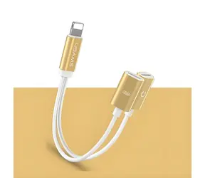 USAMS SJ160 złoty / Adapter / 2w1 Lightning / Audio + ładowanie
