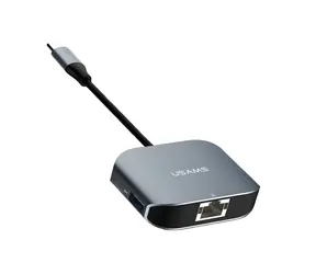 USAMS US-SJ146 szary / Adapter / USB-C - USB 3.0 + RJ45 / Gigabit Ethernet